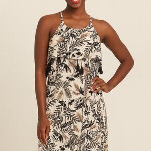 NWT Old Navy Halter Tassel Dress Sz. 10-12 Black Brown White Midi Sundress